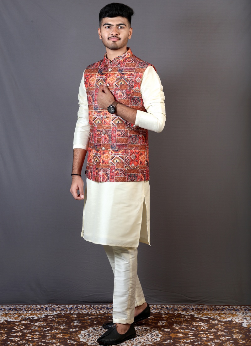 Shop Cream Art Silk Festival Wear Kafni Pajama Online Singapore KF240872
